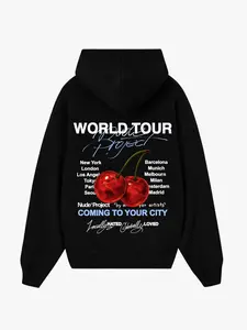 Heart Cherry Back Print Hoodie, Couple Retro Lazy Style, Long Sleeve Pullover, Casual Sportswear, All Seasons