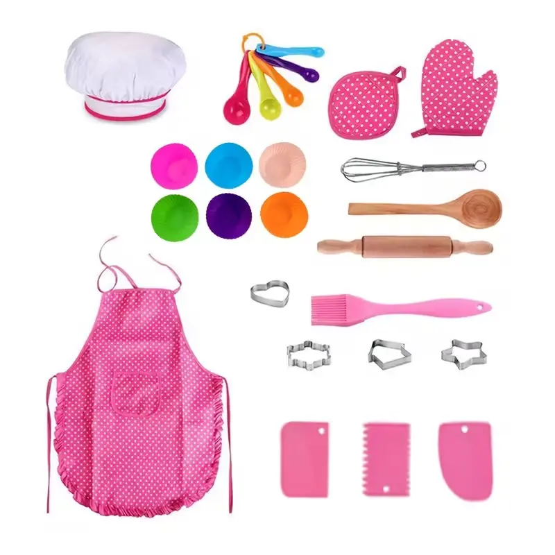 Children Role Play Cooking & Baking Chef Set, Cute Cake Print Apron, Chef Hat & Toy Food, Safe Durable, Ages 3+, Birthday Gift