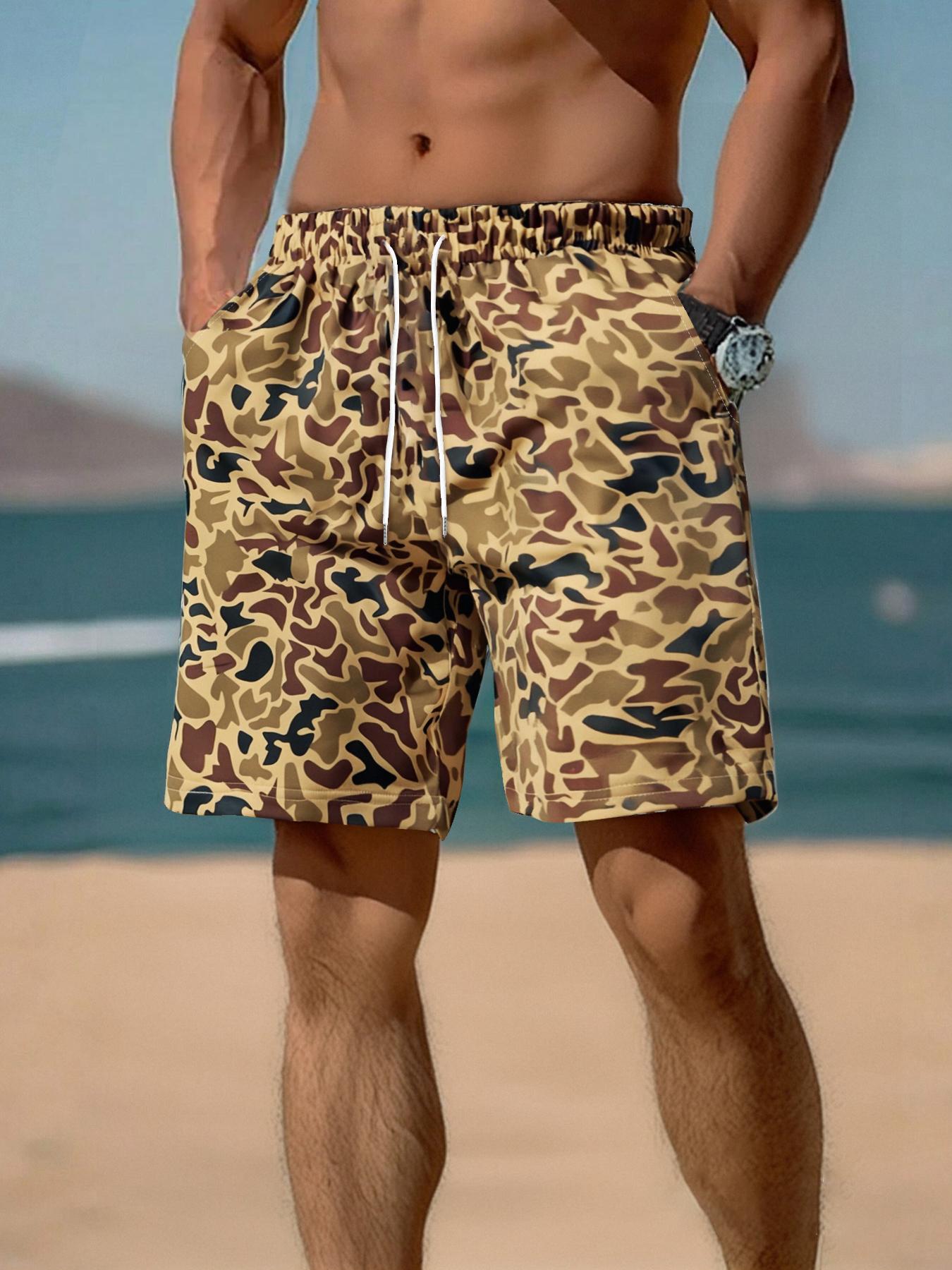 Men's Camo Print Shorts, Casual Sport Shorts, Summer Style Shorts, Menswear, Regular Fit Casual Street Comfy Breathable Tropical Shorts for Summer, Men's Bottoms for Daily Wear