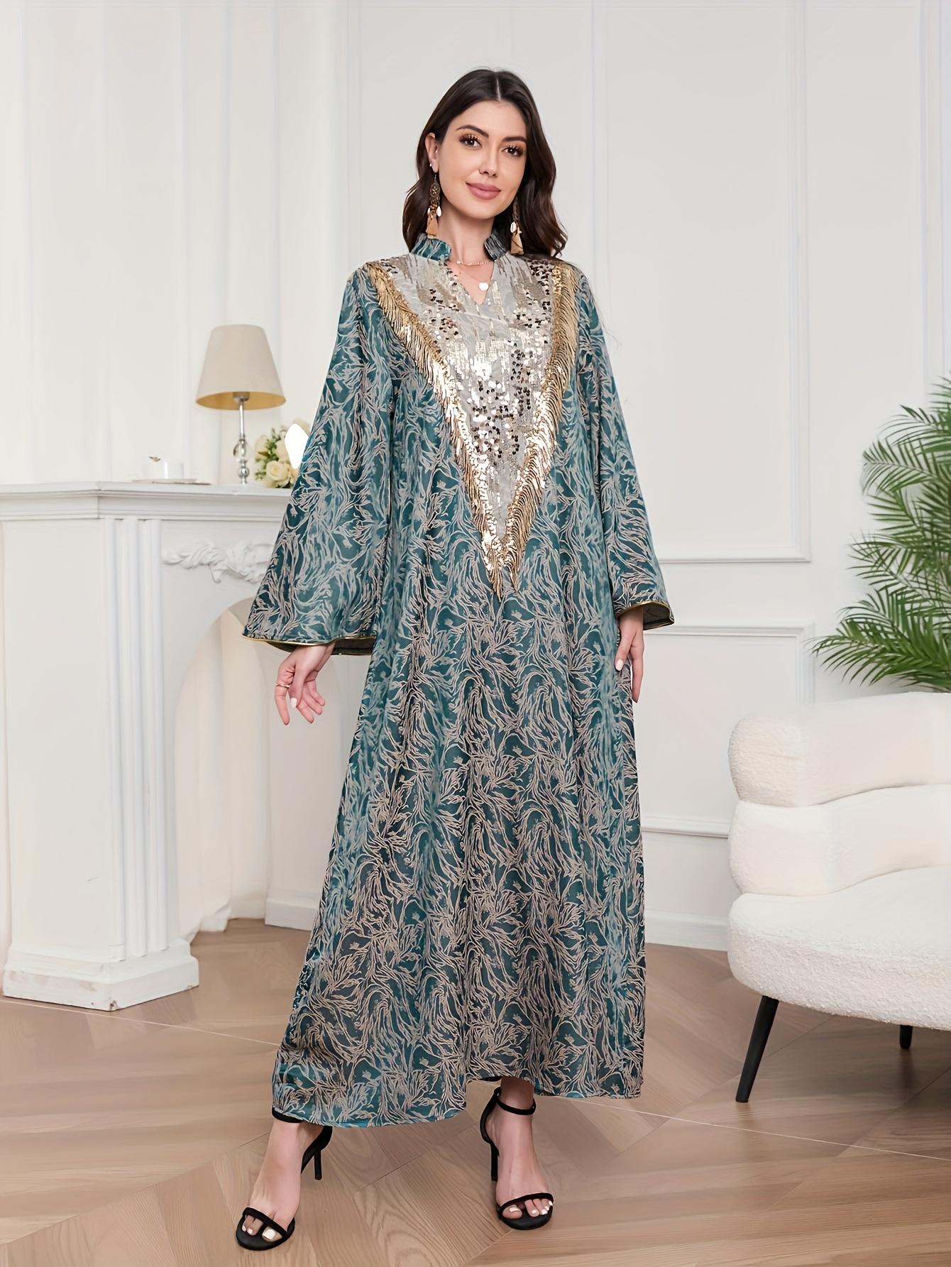 Middle East Cross-Border Muslim Evening Dress, Arab Dubai Gown with Tulle Embroidery and Sequins for Women