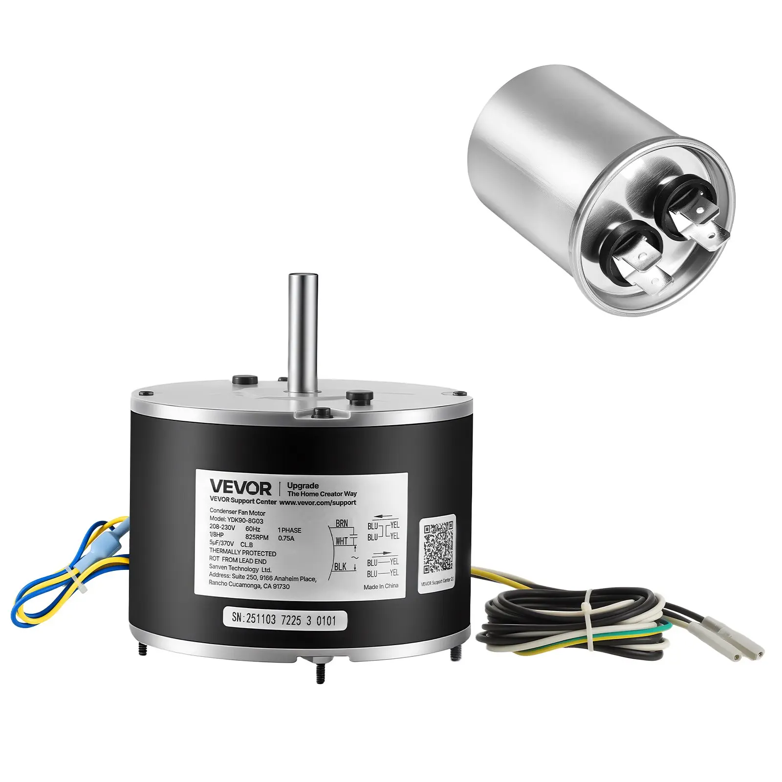 VEVOR Condenser Fan Motor with Capacitor, 1/8HP 825RPM 208-230V, Replacement for GE Genteq Carrier Bryant Payne 5KCP39KFUA99S D159176P01 X70370245010 X70370245-01 5KCP39GGV570S