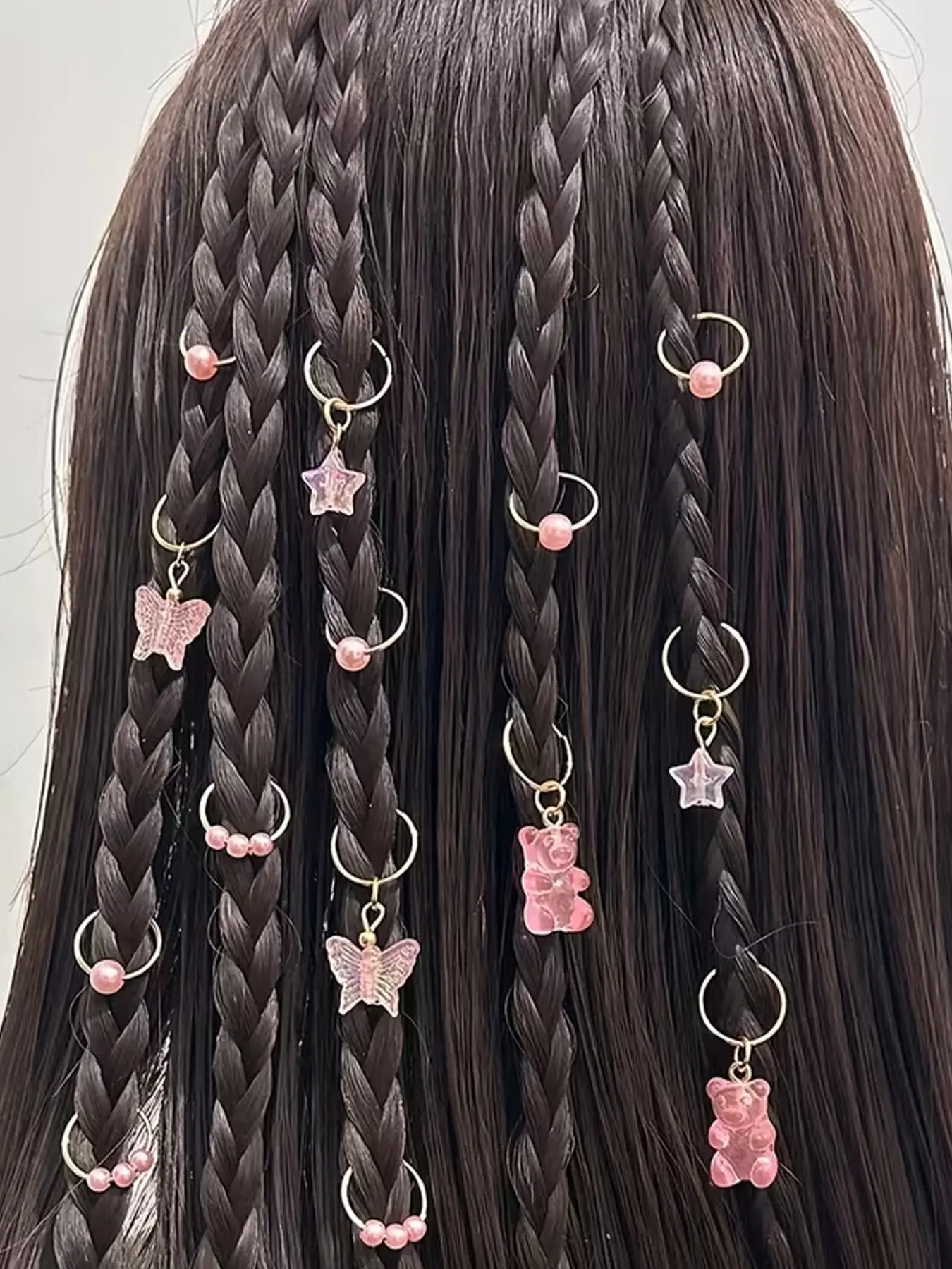 Set of 14 Adorable Butterfly and Bear Hair Braid Rings, Pearl-Shaped Bead Clips, Barrettes Hair Clips, Perfect for Party Dresses, Ideal Gift for Hair Accessories