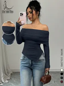 New 2026 Long Sleeve Top, Minimalist Style, Sexy One-Shoulder Design, Asymmetrical Hem, Spring & Fall Fashion, Versatile Clothing