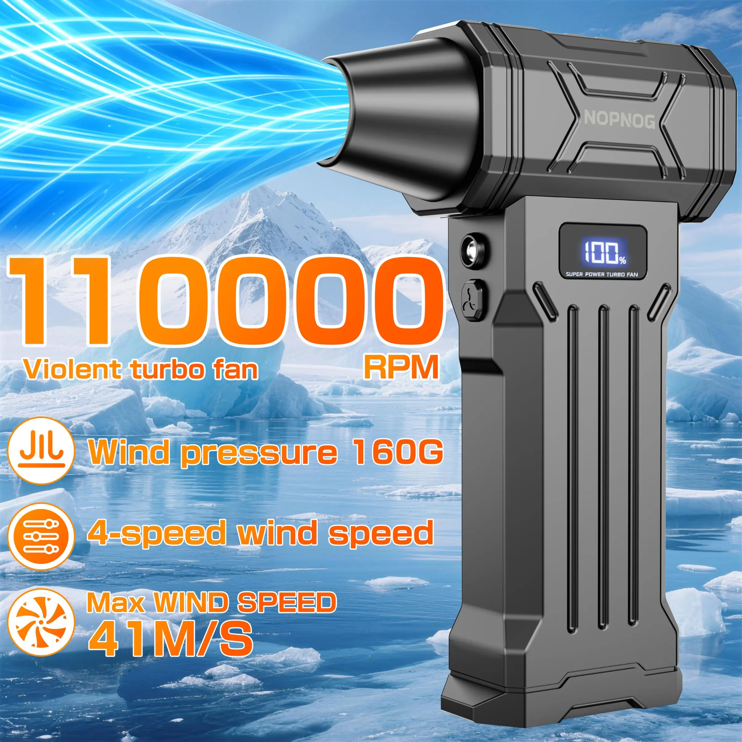 2 in 1 Blow & Suction Turbo Blower 110000RPM – Rechargeable Blower Electric Air Duster Jet Fan with Outlet Nozzles, Portable Type-C Charging Car Violent Fan for Snow & Multi-Scenario Cleaning