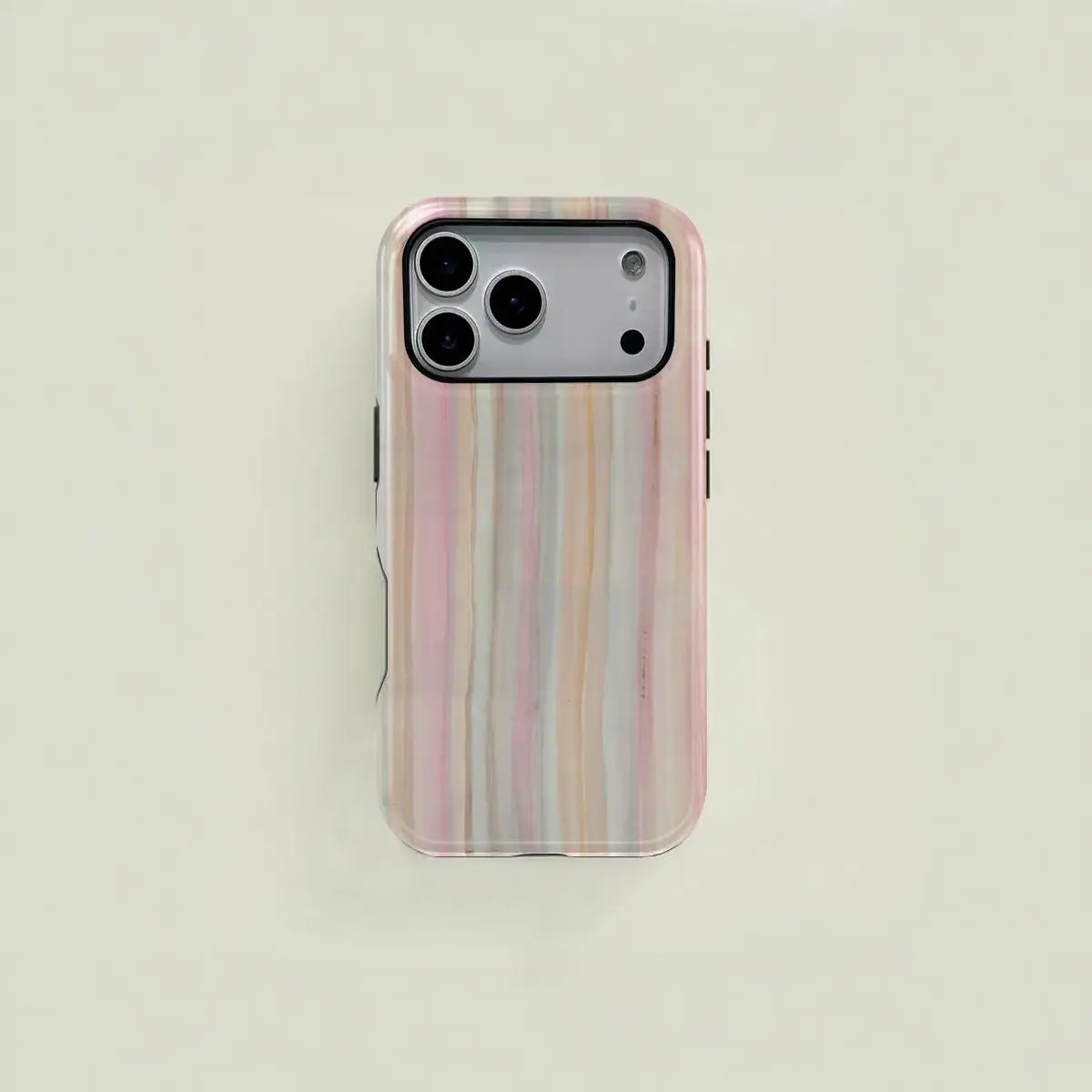 Pastel Pink & Beige Watercolor Vertical Stripe Minimal Smartphone Case - Shockproof, Drop-proof, Lightweight, Durable Cover - Precise Cutout, Accessories for iPhone 17P/16/15/14/13/12/11/X/8/7, Samsung Devices