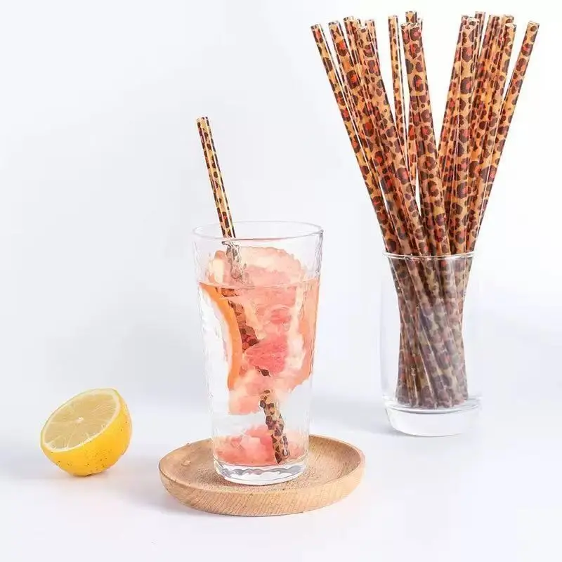 20 Reusable Leopard Print Plastic Straws with Cleaning Brush, Animal Pattern, Suitable for Cold Hot Drinks, Party Gift, Picnic, Birthday Party