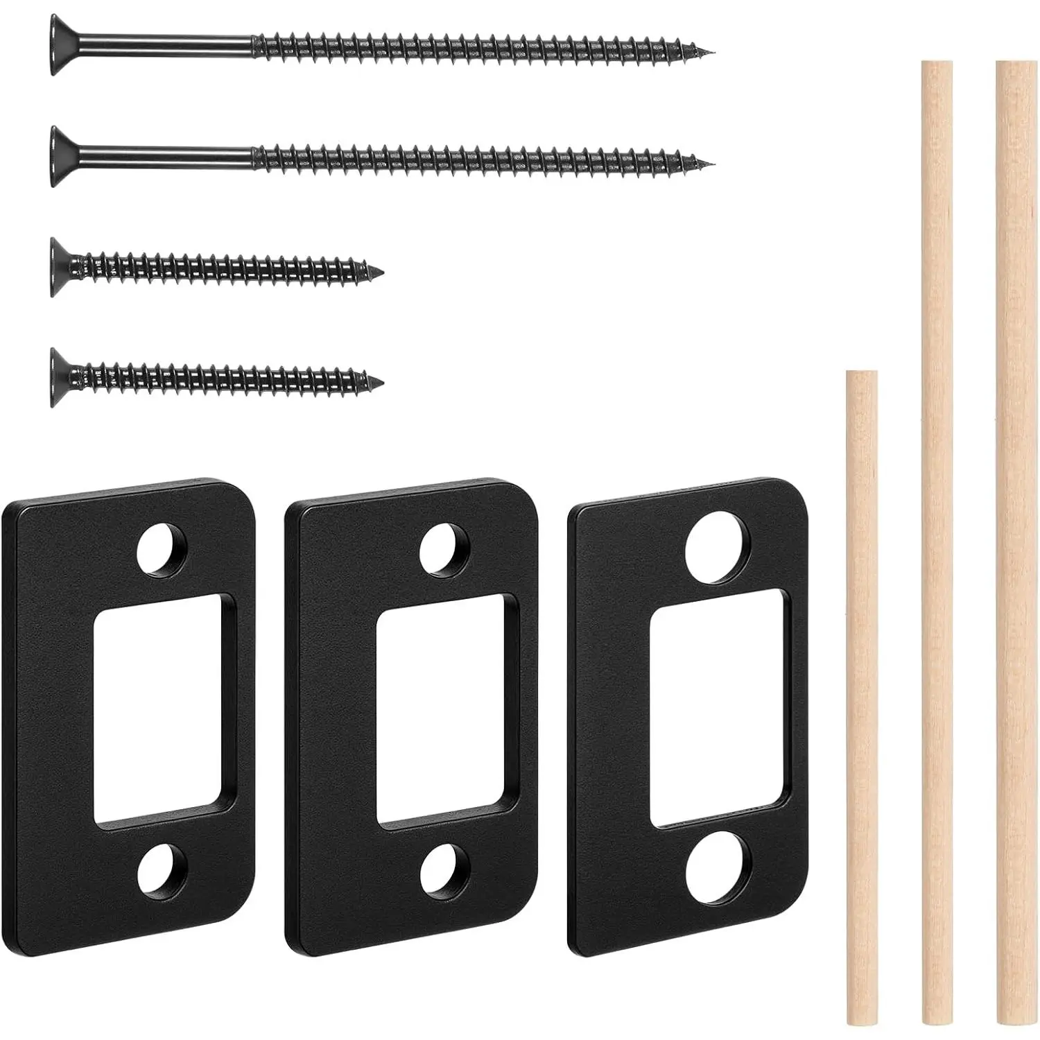 Door Strike Plate, 3 Thickness Sizes Standard Door Strike Spacer Shim Plates Stainless Steel Door-Gap Blocker Kit Doors Latch Plate with 3  Dowel Strips and 4 Adapter Screw for Doors Frame Repair