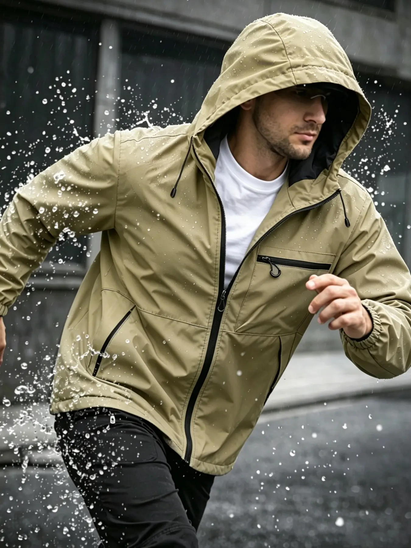 Men's Waterproof Jacket, Casual Hooded Outerwear with Zip Pockets, Perfect for Outdoor Activities, Durable & Comfortable Design