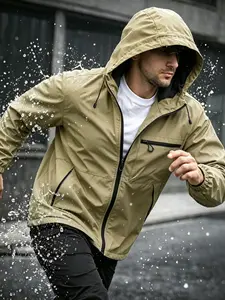 Men's Waterproof Jacket, Casual Hooded Outerwear with Zip Pockets, Perfect for Outdoor Activities, Durable & Comfortable Design
