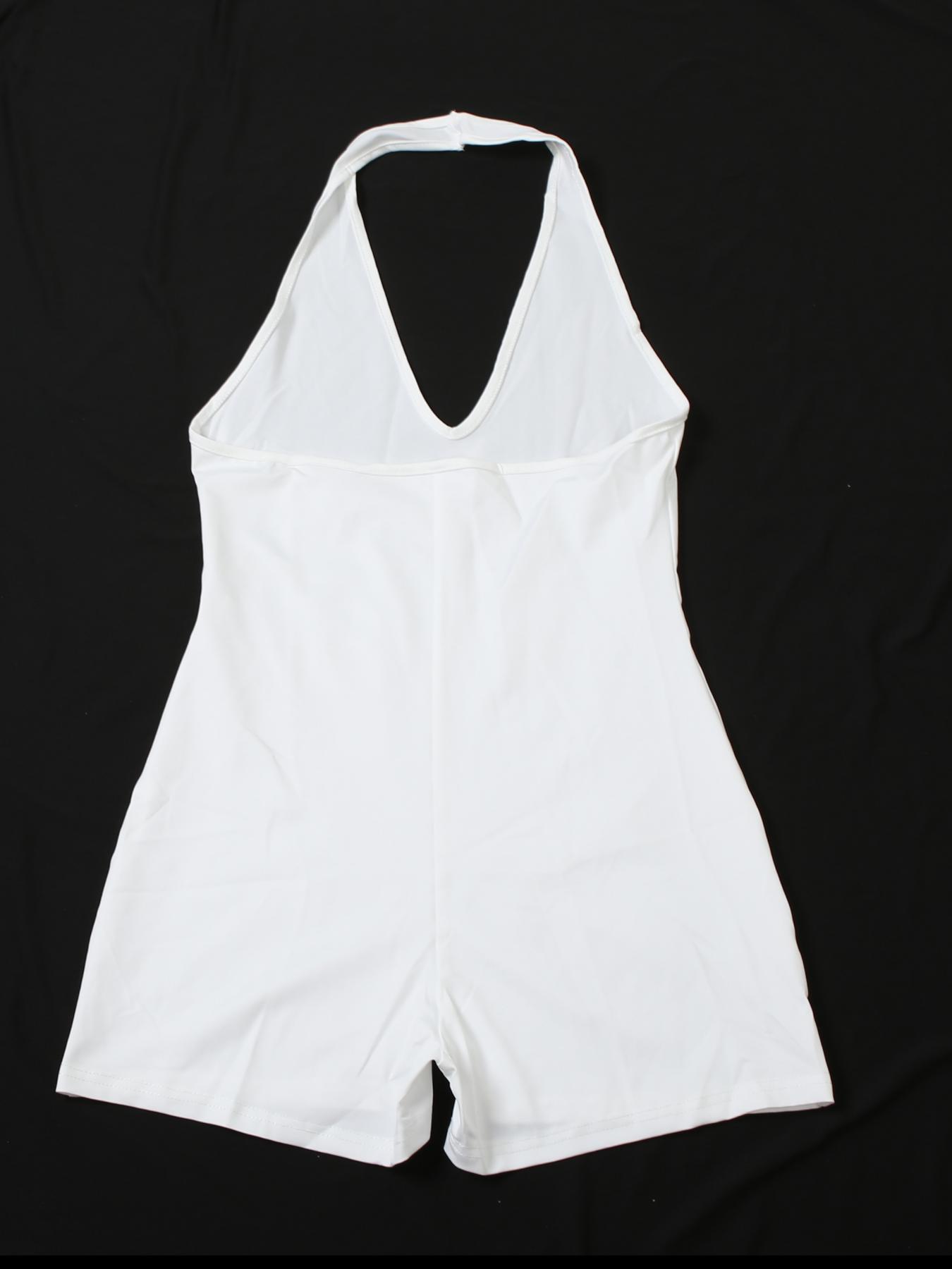 Women's Solid Halter Neck Romper, Basic Casual Sleeveless Backless Romper for Daily Outdoor Wear, Overalls, Womenswear