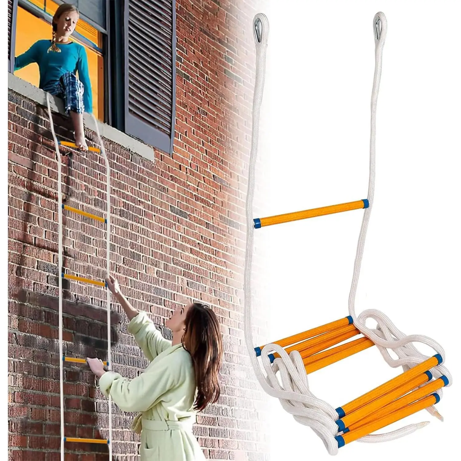 Emergency Fire Escape Ladder 16 FT, 2-3 Story Window Rescue Ladder | Heavy Duty 2000 LB Capacity, Portable Rope Ladder, Fast Deployment for Home Emergency Escape for Homes & Treehouse