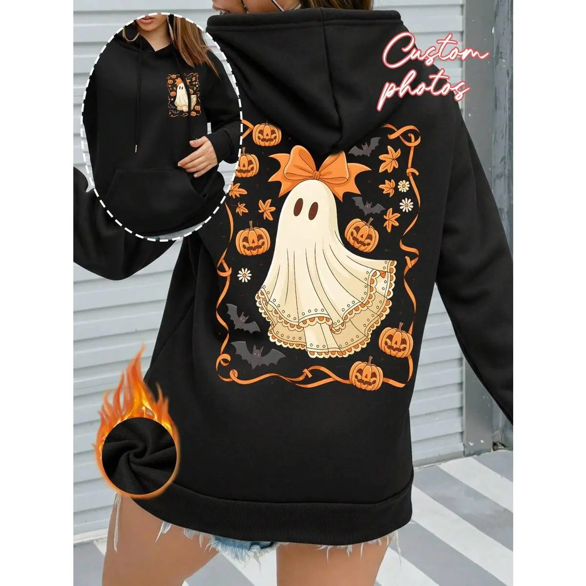 Custom Women's Sweatshirt Add Your Own Photo Personalized Printed Pullover Family Pet Photo Black Oversized Sweatshirt, Unique Gift, Anniversary Gift For Her