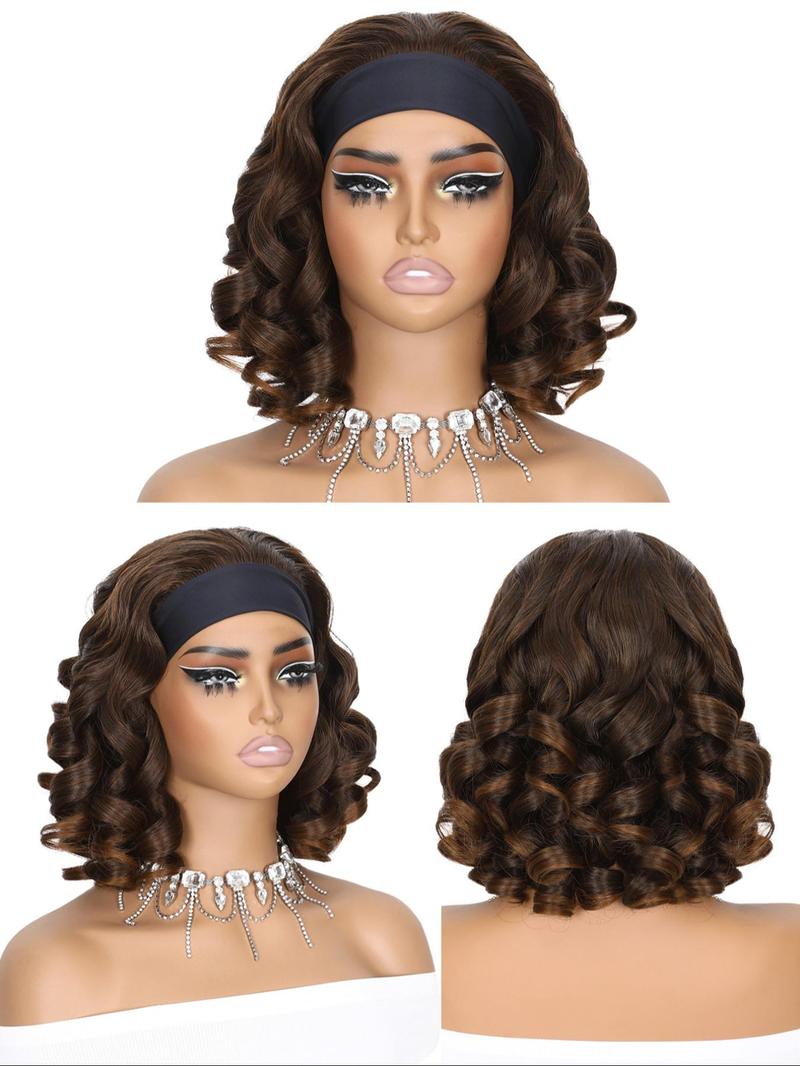 14 Inch Fashionable Plain Color Curly Wigs for Women, Gorgeous Fluffy Wigs with Band, Synthetic Full Machine Wigs for Party, Daily Use, Wavy Wigs