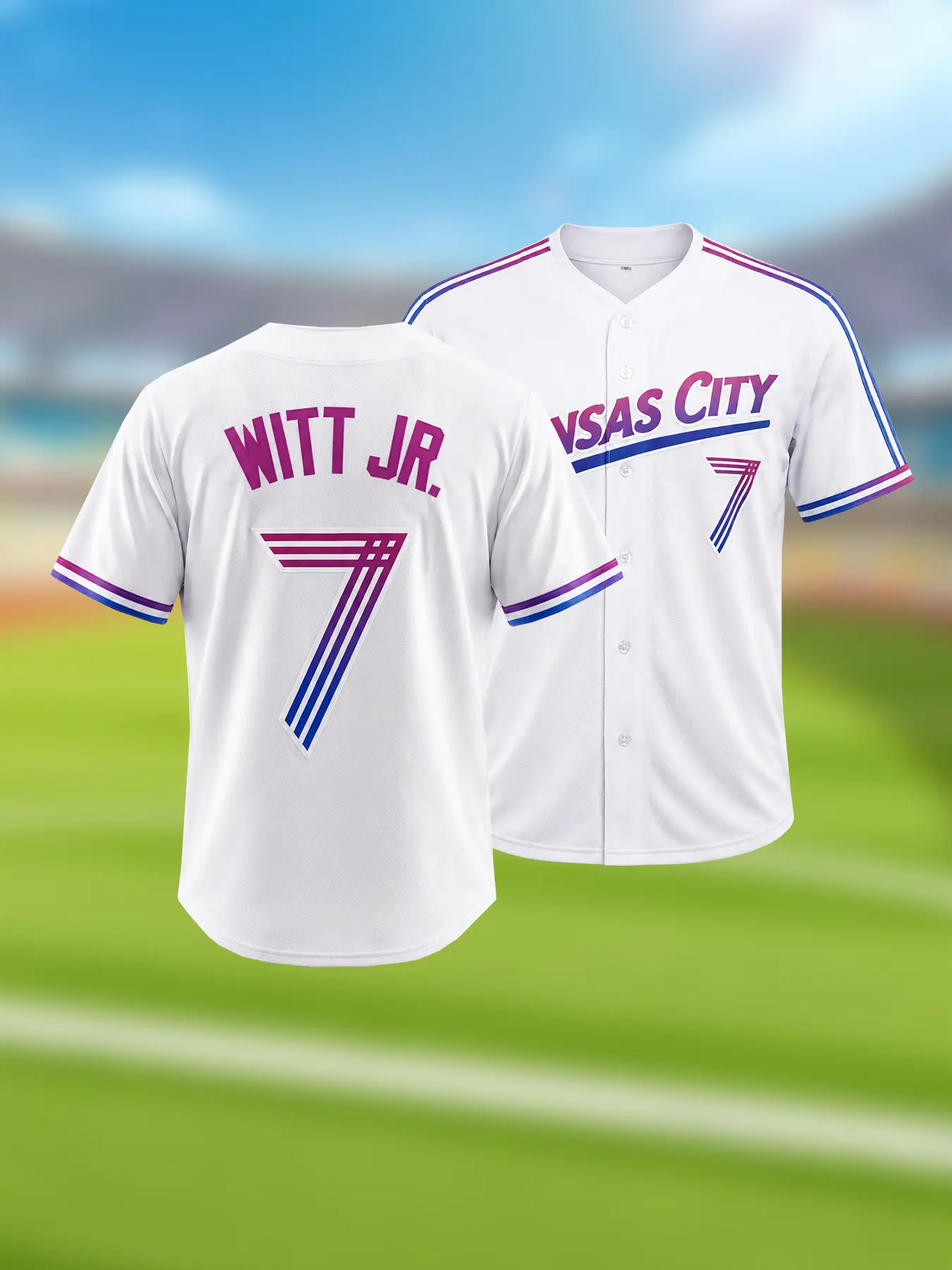 Kansas City 7 Embroidered Baseball Short Sleeve Fan Jersey Men Women for Game Day Party Daily Street Wear