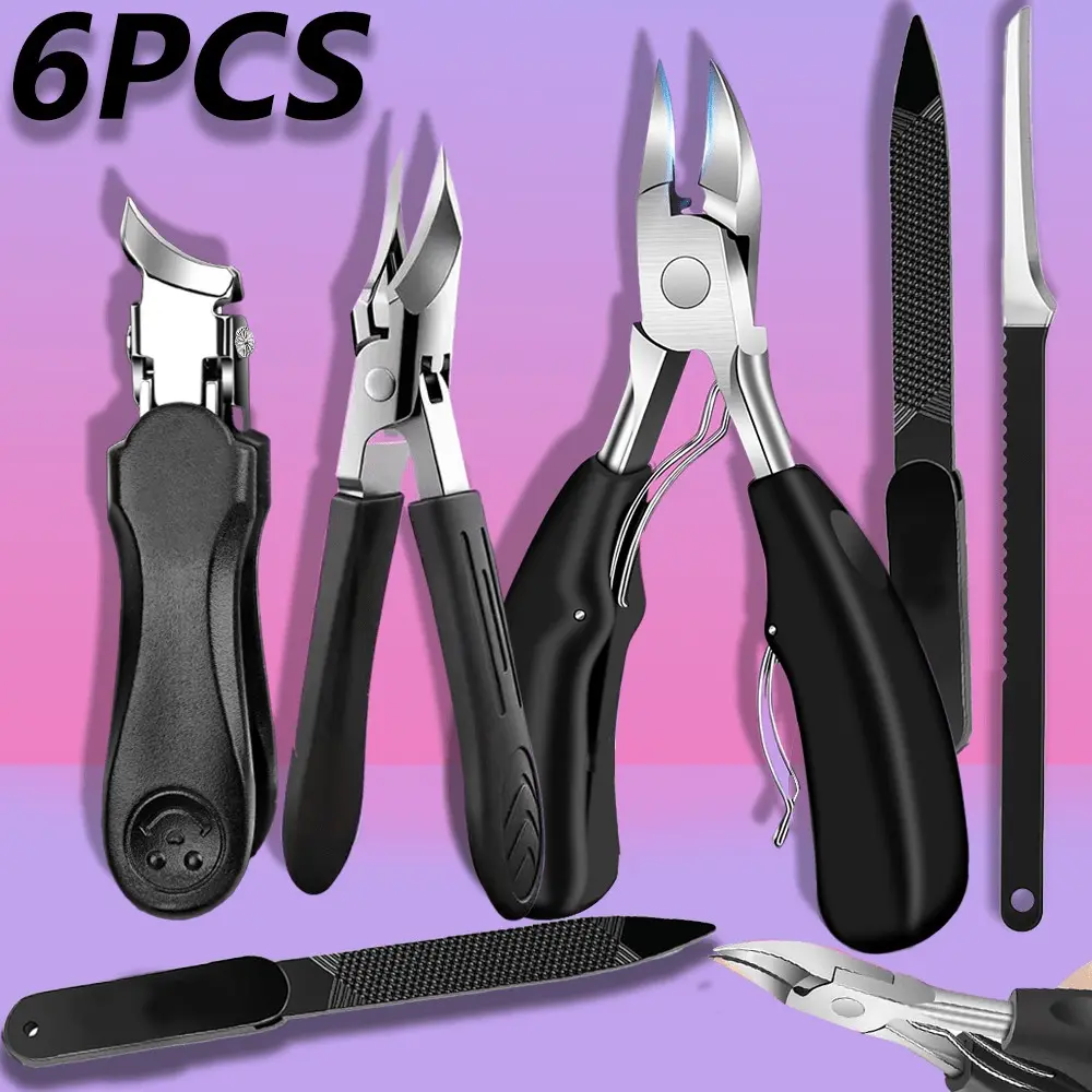 6 Piece Multi-Functional Manicure Pedicure Kit, Thick Nail Clipper, Claw Embedded Nail Clamps, File, Dead Skin Remover, Home Foot Care Tools