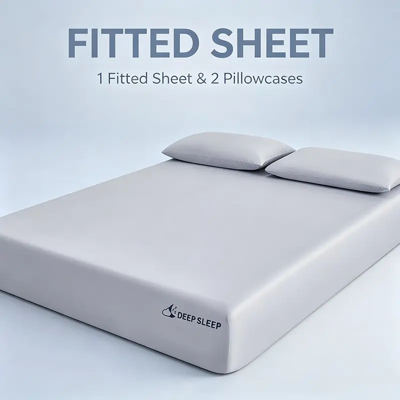 Deep Sleep Solid Color Fitted Sheet Set, 2 Pillowcases, Stretch Soft Skin-Friendly, Wrinkle Resistant, Breathable, Single to King Size