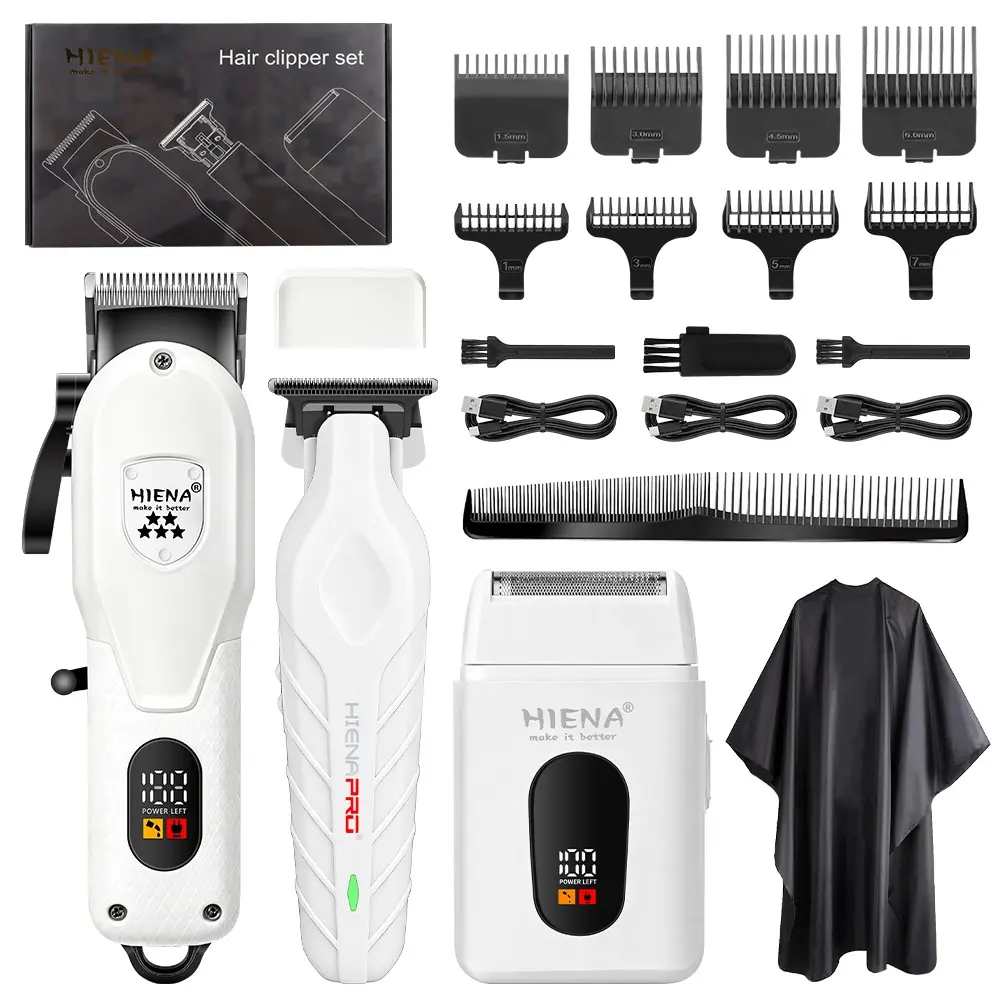 HIENA 3-Piece Cordless Grooming Kit with USB Fast Charging, Adjustable Blade and Multi-Size Combs, All-in-One for Hair, Beard and Body Trimming, Perfect for Home and Travel, A Thoughtful Gift Choice for Men