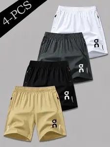 4-Piece Sporty Shorts Set, Outdoor Cycling, Fitness Training, Casual Running, Unisex, Slim-Fit, Quick-Dry Fabric, on Logo Design
