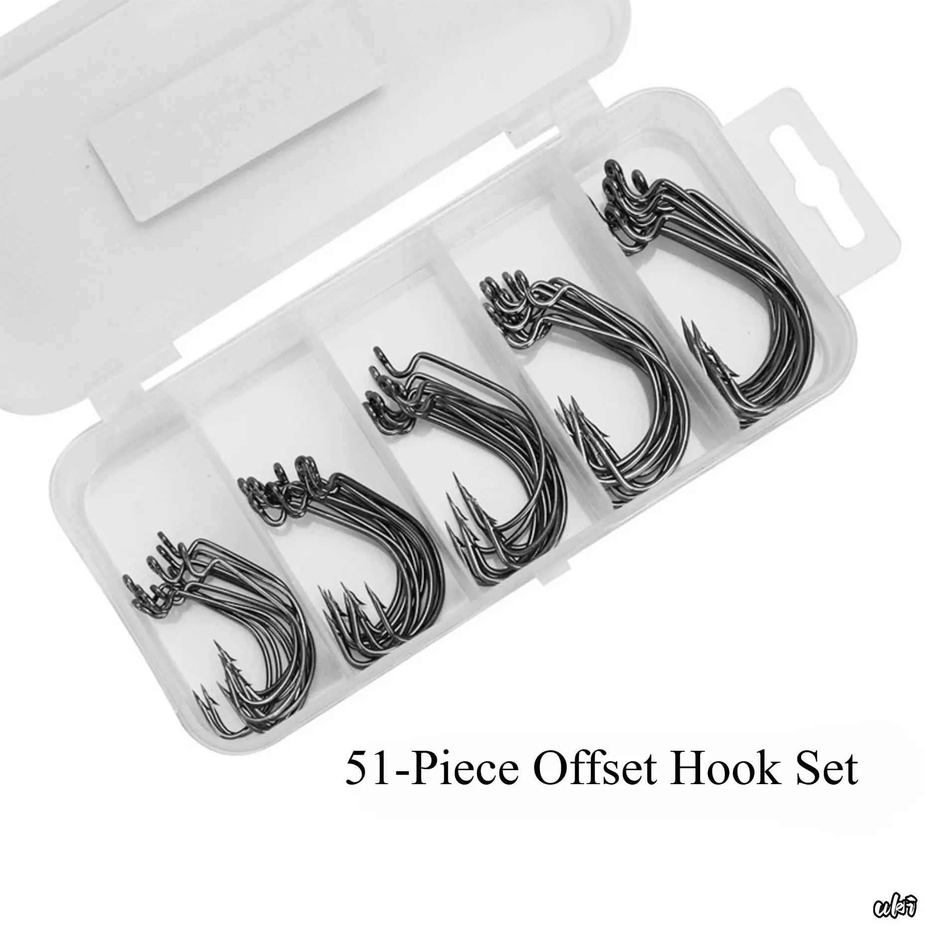50-Piece Fishing Tackle Kit, Including Small 5-Grid Storage Box, Black Nickel Crank Hooks, and Mixed Artificial Lures Accessories Set, Tackle Bags, Fishing Beginners, Compact