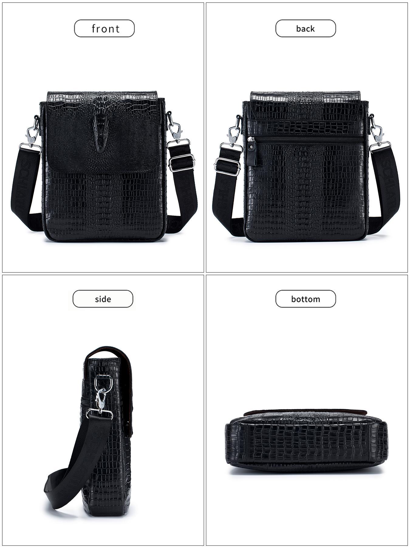Men's Business Crocodile Embossed Crossbody Bag, Vintage Cowhide Shoulder Bag for Daily Used, Casual Trendy Versatile High-quality Daily Commuting Bag