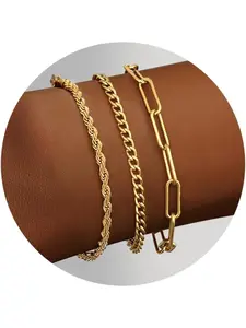 Bracelets for Womens 925 Sterling Silver Clip Bracelets Silver 14 K Gold Plated Figaro Cuban Snake Chains Bracelet Stackable Silver Bracelets Set for Women