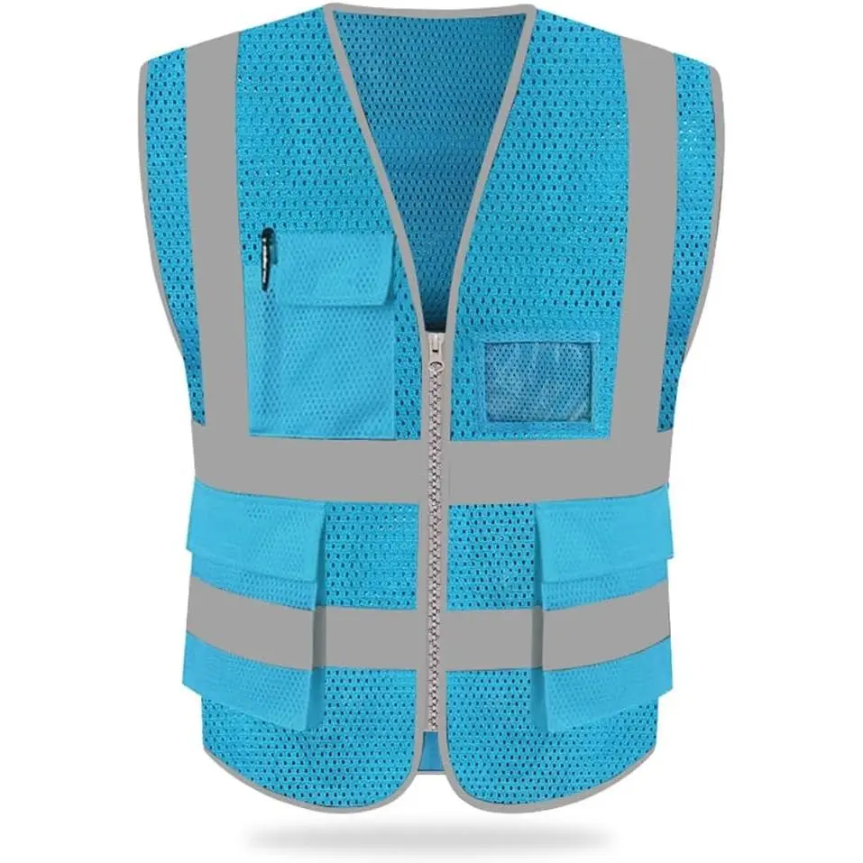 High Visibility Mesh Safety Reflective Vest with Pockets and Zipper, Meets ANSI/ISEA Standards