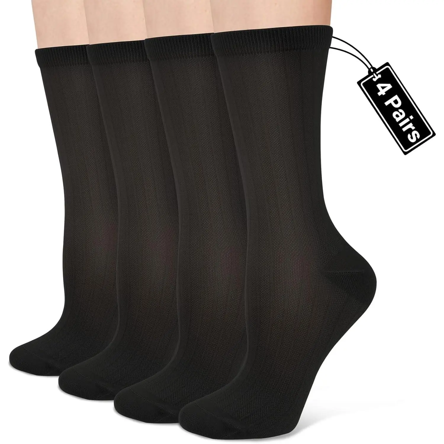 Compression Crew Socks for Women Thin Lightweight (15-20 mmHg) for Athletic Nurses Circulation Support Socks, 4 Pairs