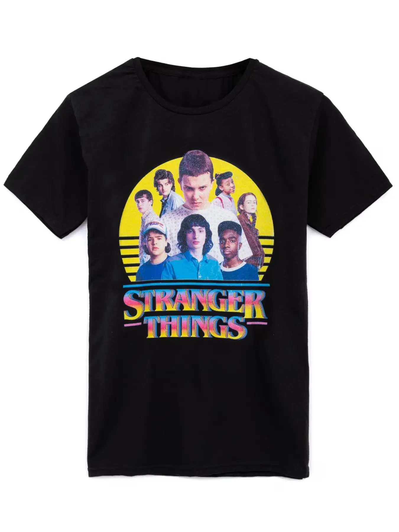 Official Stranger Things Vintage Sun Border T-Shirt for Boys, Casual Fitted Long Sleeve, Breathable Summer Streetwear, Ages 4-13