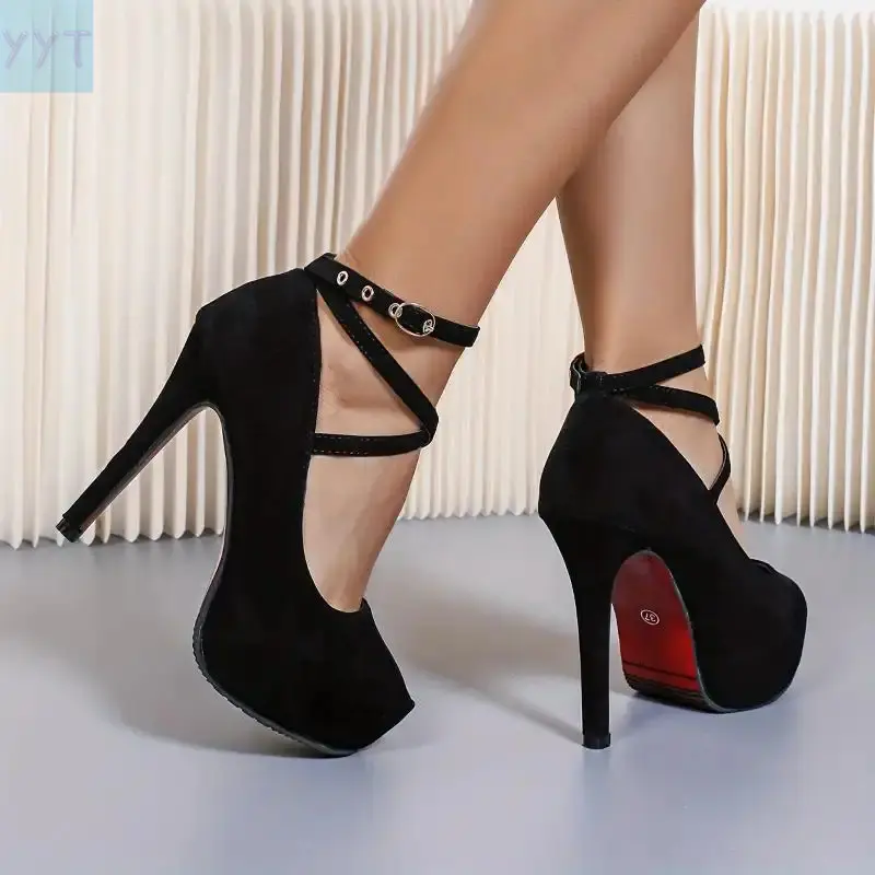 YYT1 Ladies Round-Headed Stilettos With Heels, Casual Fashion Heels, Elegant Party Shoes And Autumn Style