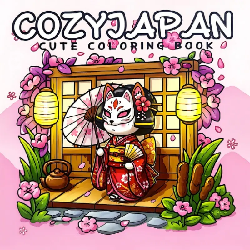 “COZY JAPAN” Coloring Book，Suitable For Adults And Children, Bold And Simple Patterns, Beautifully Designed, Ideal For Relaxation. Can Be Used As Christmas, Halloween, Birthday Gifts, Student Supplies, Back To School Supplies Or School Supplies