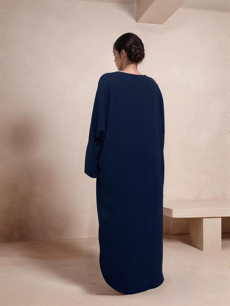 Women's Solid Color Tie Front Open Front Robe, Casual Long Sleeve Long Dress for Daily Wear, Ladies Islamic Clothing for All Seasons, Modesty Muslim Clothing, Muslim Women Gowns