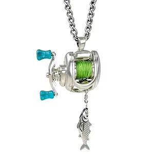 Mini Reel Fishing Pendant Necklace, Trendy Stainless Steel Jewelry Gift for Anglers