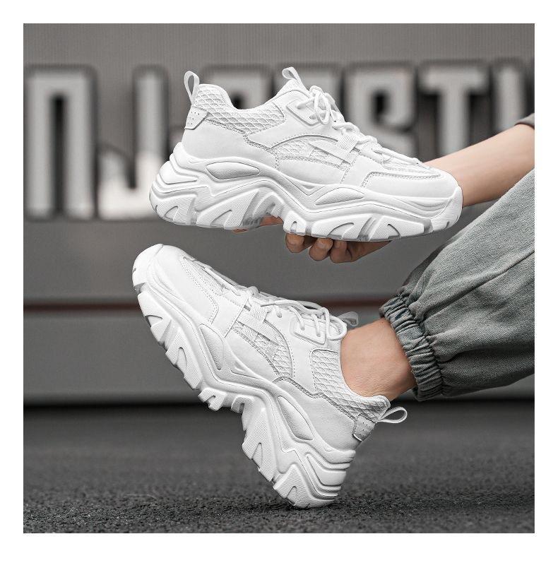 UYCEKK Men'S Lace-up Breathable Height-Increasing Casual Thick-Soled Dad Shoes|   and Fabric Upper, Rubber Sole, EVA Insole, Solid Color, Low Top, Suitable for All Seasons