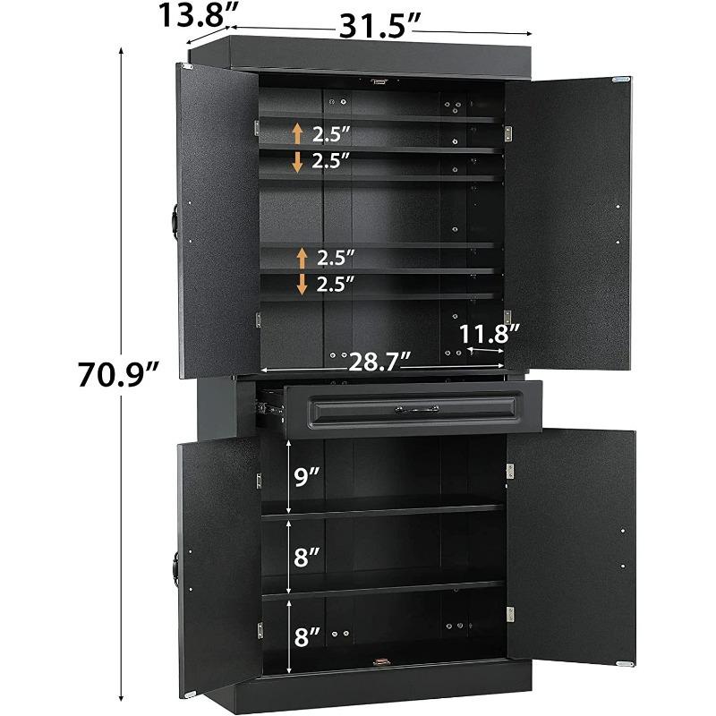 71'' Tall Hallway & Study Storage Cupboard - Black Modern 2-Door Kitchen Pantry with Drawer & Adjustable Shelves 71'' Tall Hallway & Study Storage Cupboard - Black Modern 2-Door Kitchen Pantry with Drawer & Adjustable Shelves