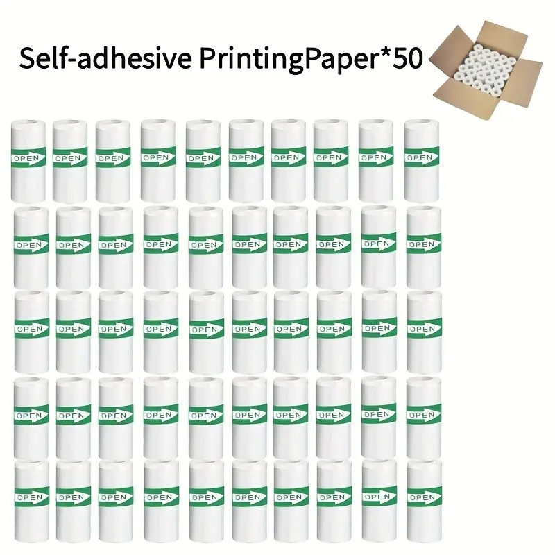 50 Rolls Thermal Adhesive Stickers, Mini Print Stickers, Compatible with Instant Camera, DIY Crafts, Diary, Calendar, Photos, Notes