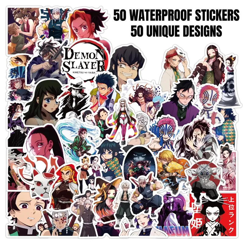 50pcs New Anime Demon Slayer Kimetsu No Yaiba Phone Ccd Stickers, Waterproof Graffiti Decals for Cellphone, Smartphone, Luggage & Skateboard, Accessories, Decorative Sticker