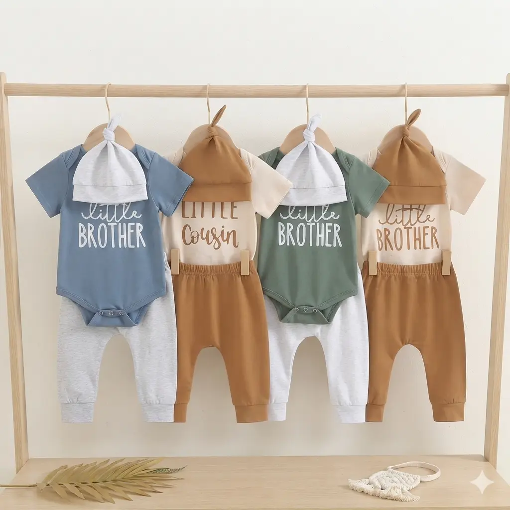 Newborn Baby Boys 3Pcs Set Outfits Summer Short Sleeve Letter Print Romper + Pants + Hat Set Newborn Clothes