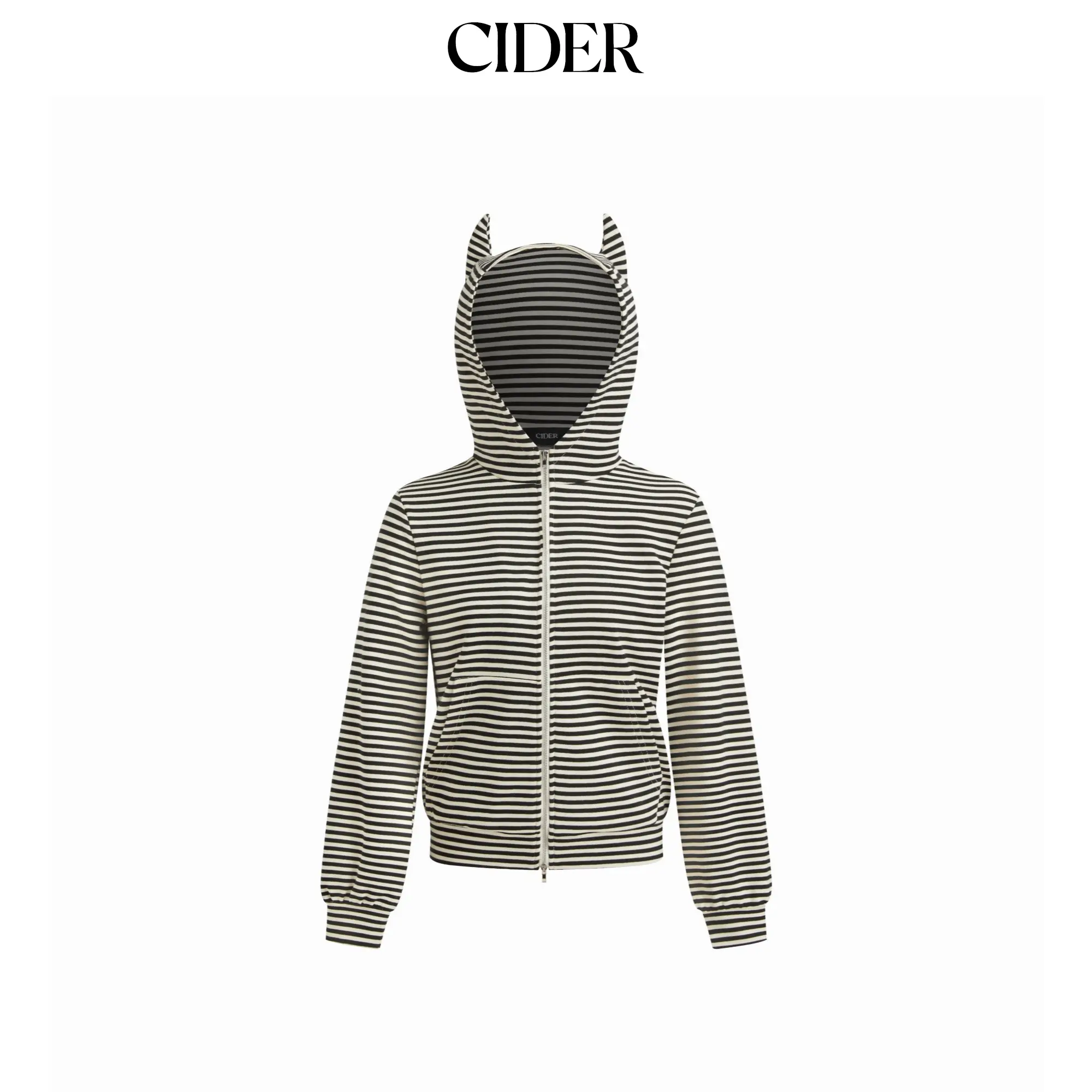 Cider Cotton-blend Stripe Long Sleeve Zip Through Hoodie SohoChic