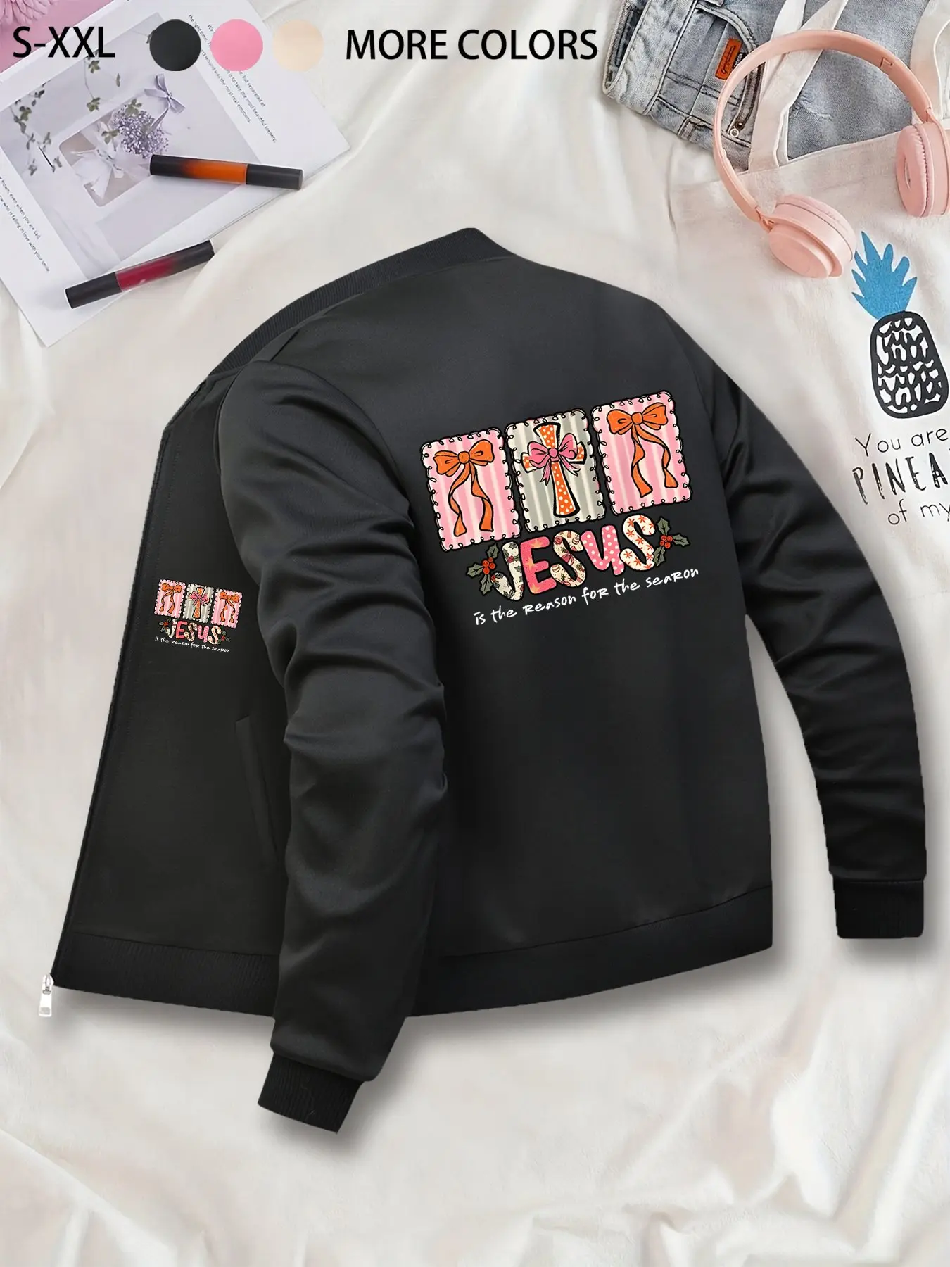 Fashion Casual Unisex Jesus Theme Print Baseball Jacket Daily Holiday Outfit Outerwear Lightweight Comfortable, Suitable for Daily Wear and Outdoor Activities