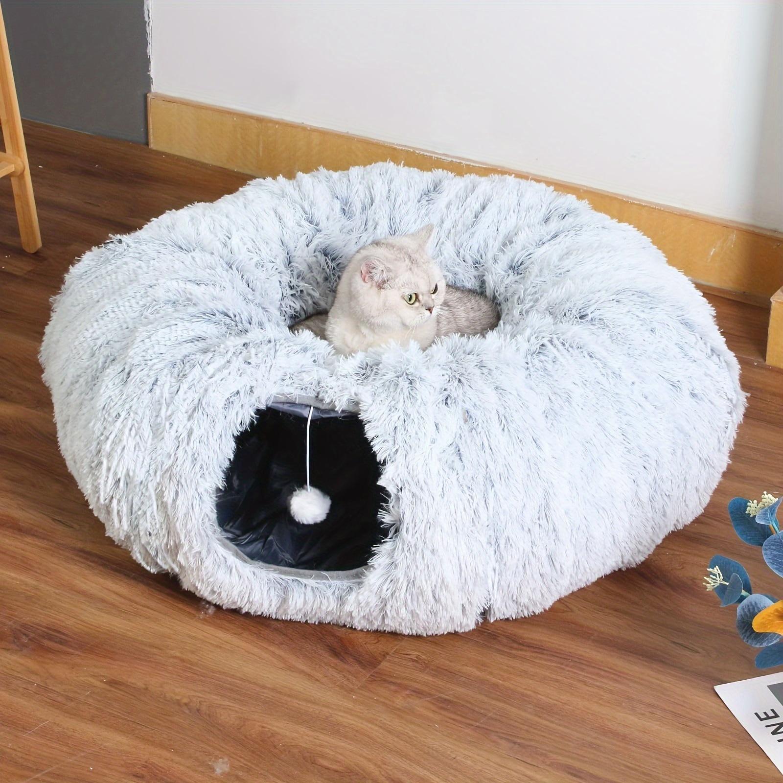 Christmas Gift Cat Tunnel with Cat Bed, Suitable for Indoor Cats, Soft Plush Peeping Cat Hole, Donut Tunnel, Multi-functional Cat Amusement Park Toy Hiding Place, Suitable for Small, Medium And Large Cats, Kittens, Rabbits, with A Pet Scarf