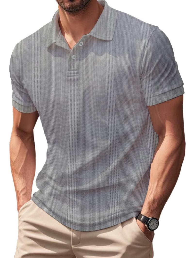 Men's Regular Fit Plain Jacquard Waffle Knit Polo Shirt, Casual Short Sleeve Collared Top for Summer, Fashion Men's Clothes for Daily Wear, Tropical