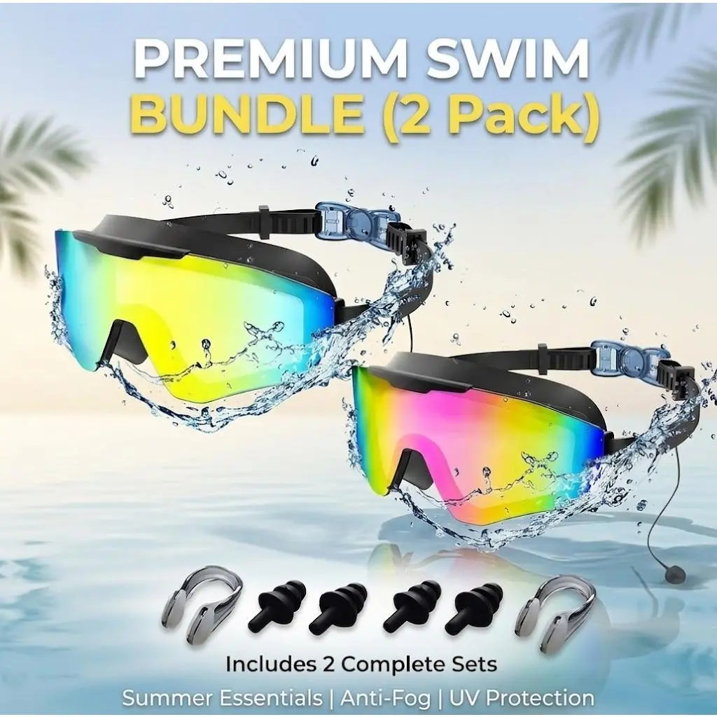 2-Pack Goggles for Swimming for Adults & Kids, Leakproof Anti-Fog Kids Swim Goggles with UV Protection, Swimming Accessories with Ear Plugs & Nose Clip
