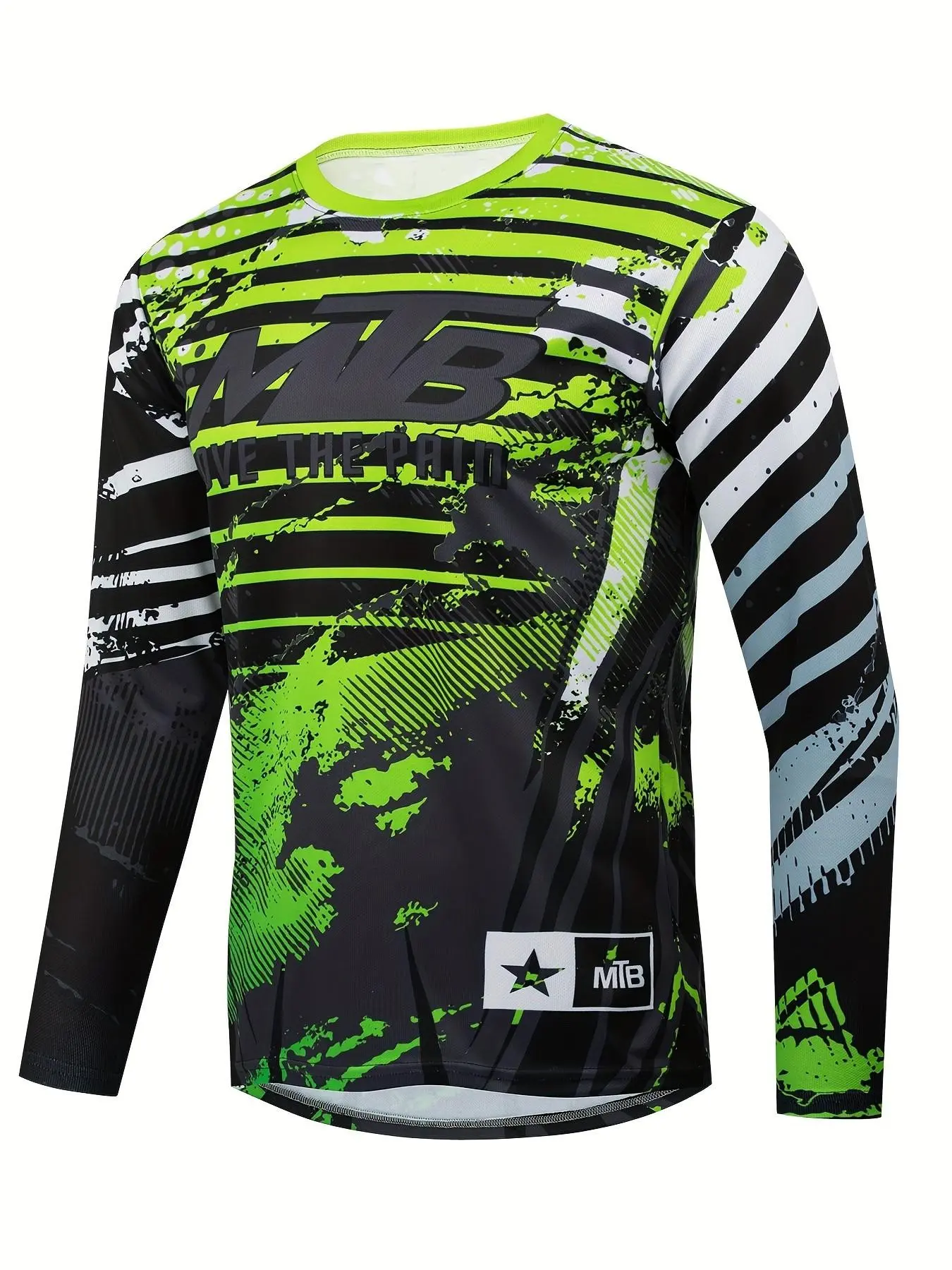 Men's Colorblock MTB Letter Print Long Sleeve Cycling Top, Breathable Sporty Shirt for Mountain Biking and Outdoor Activities