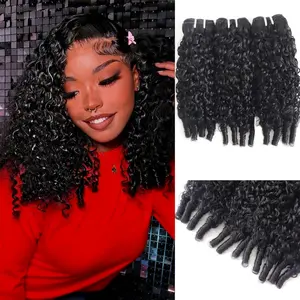 Burmese Curly  Human Hair 14 16 18 Inch 3  Wet and Wavy  Quick Weave 3C4A Water Wave Bundle with Spiral Curly End Brazilian Virgin Human Hair Extensions for Women  Black