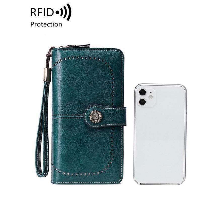 Women's Elegant Solid Color Long Wallet with Wrist Strap, RFID Blocking Zipper Closure, Large Capacity Multi-Functional Daily Purse