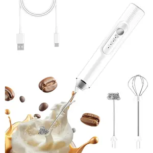 Milk Frother Hand Mixer, Rechargeable Electric Whisk, Cordless Handheld  Stirrer with 2 Heads 3 Speeds, For Latte, Cappuccino, Hot , Egg,  (White)