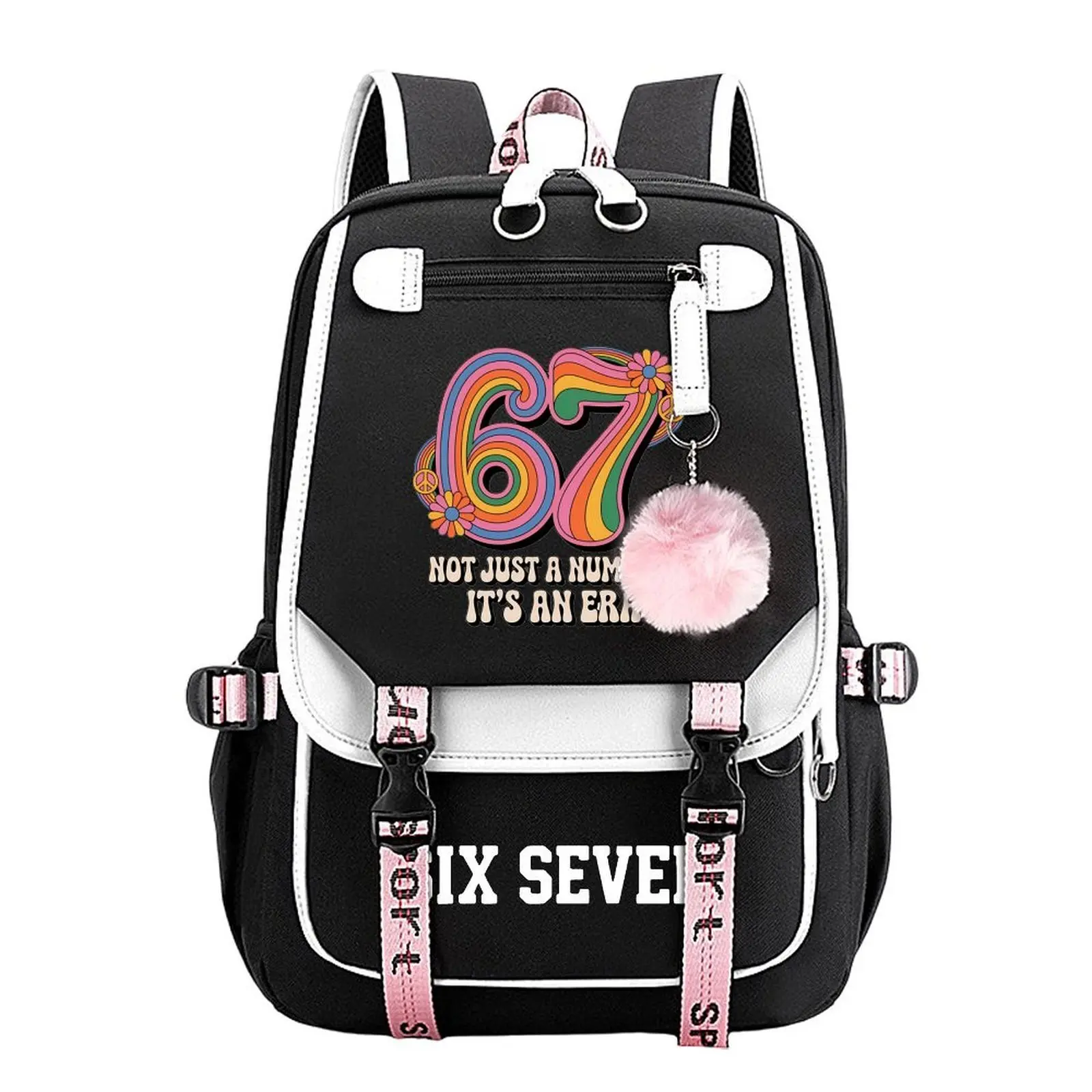 67 Six Seven Print Backpack for Boys & Girls, Teen Student School Bag, Large Capacity Backpack,  Water-Resistant Durable Design, Multi-Pocket Organizer, Perfect Birthday & Holiday Gift 11.4” × 18.1”