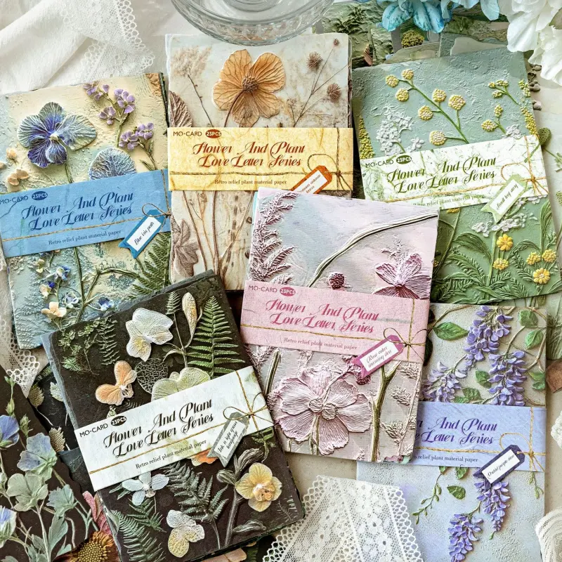 Flower And Plant Love Letter Series - Embossed Floral Craft Paper, Vintage Relief Botanical Scrapbooking & Journaling Decoration, DIY Collage Base for Kawaii Aesthetic Planner, Gifts & Stationery