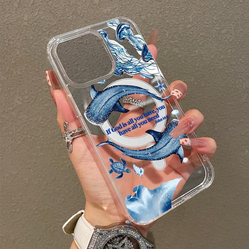 Soft Girl Magnetic Case Suitable for IPhone11/12/13/14/15/16/promax, Ocean Whale Shark Collage Lightweight, Drop-Proof, MagSafe Compatible | Perfect for Teen Girls