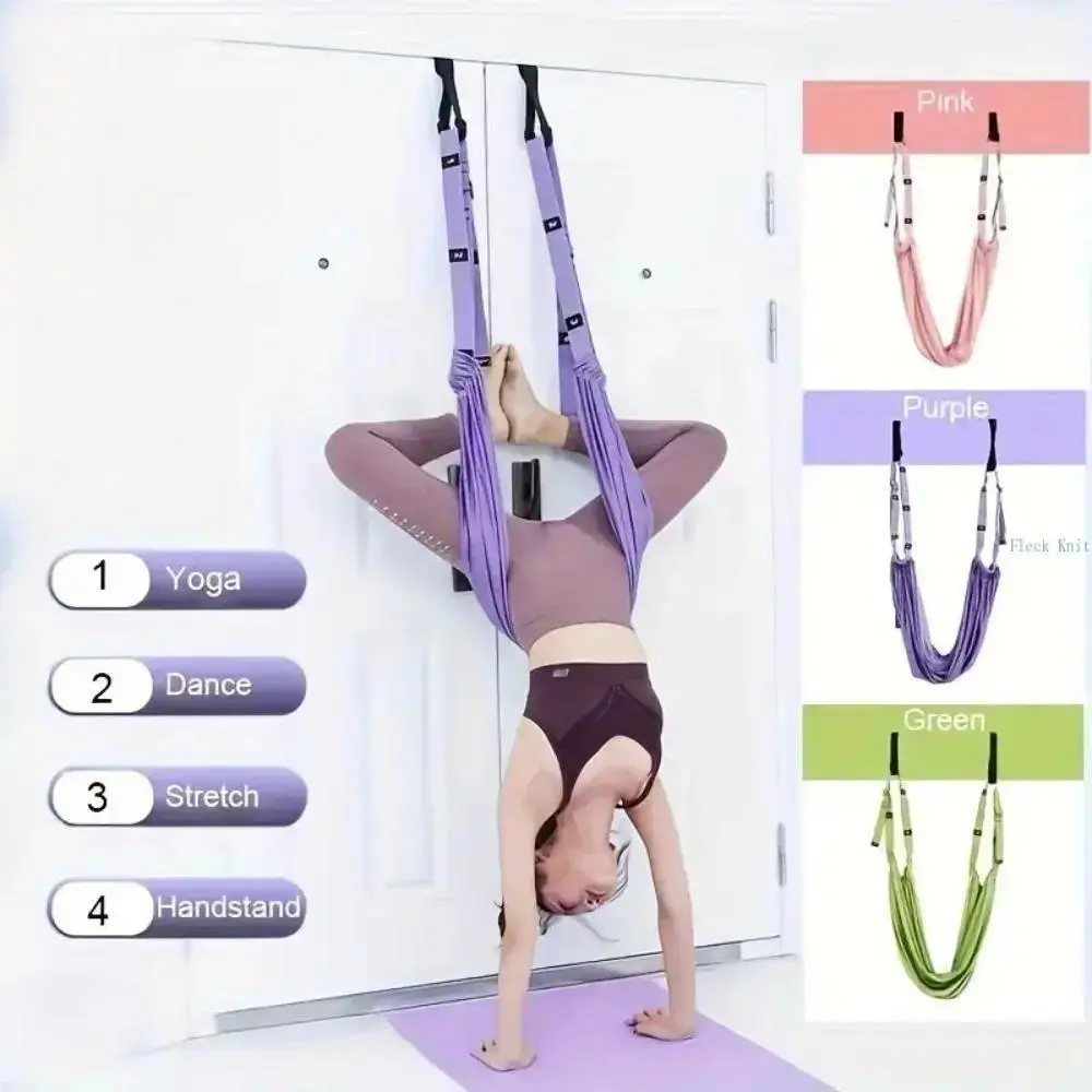 Elastic Over-the-Door Stretching Strap with Foam Wheels, Portable Stretch Exercise Bands for Yoga, Flexibility, and Physical Therapy, Yoga Stretching Bands, Yoga Equipment